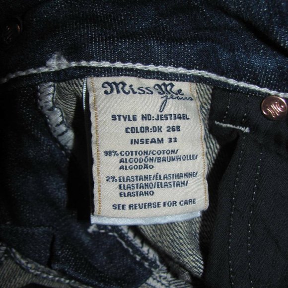 Miss Me Jeans Size 26 x 33 Easy Boot Low Rise Denim Studs chains sequins - Picture 11 of 12
